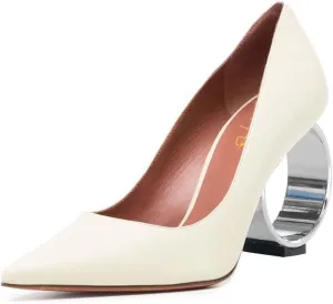 XYD Women Metal Circular High Heel Closed Pointed Toe Pumps Slip-on Office Formal Party Chic Shoes