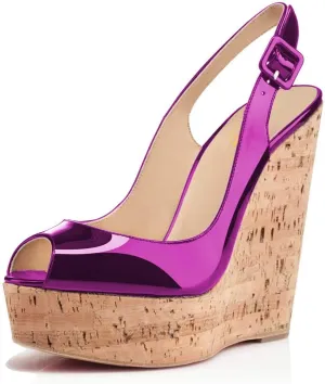 XYD Women Peep Toe Wedge Sandals Platform High Heel Bohemia Resort Slip On Slingback Shoes Size