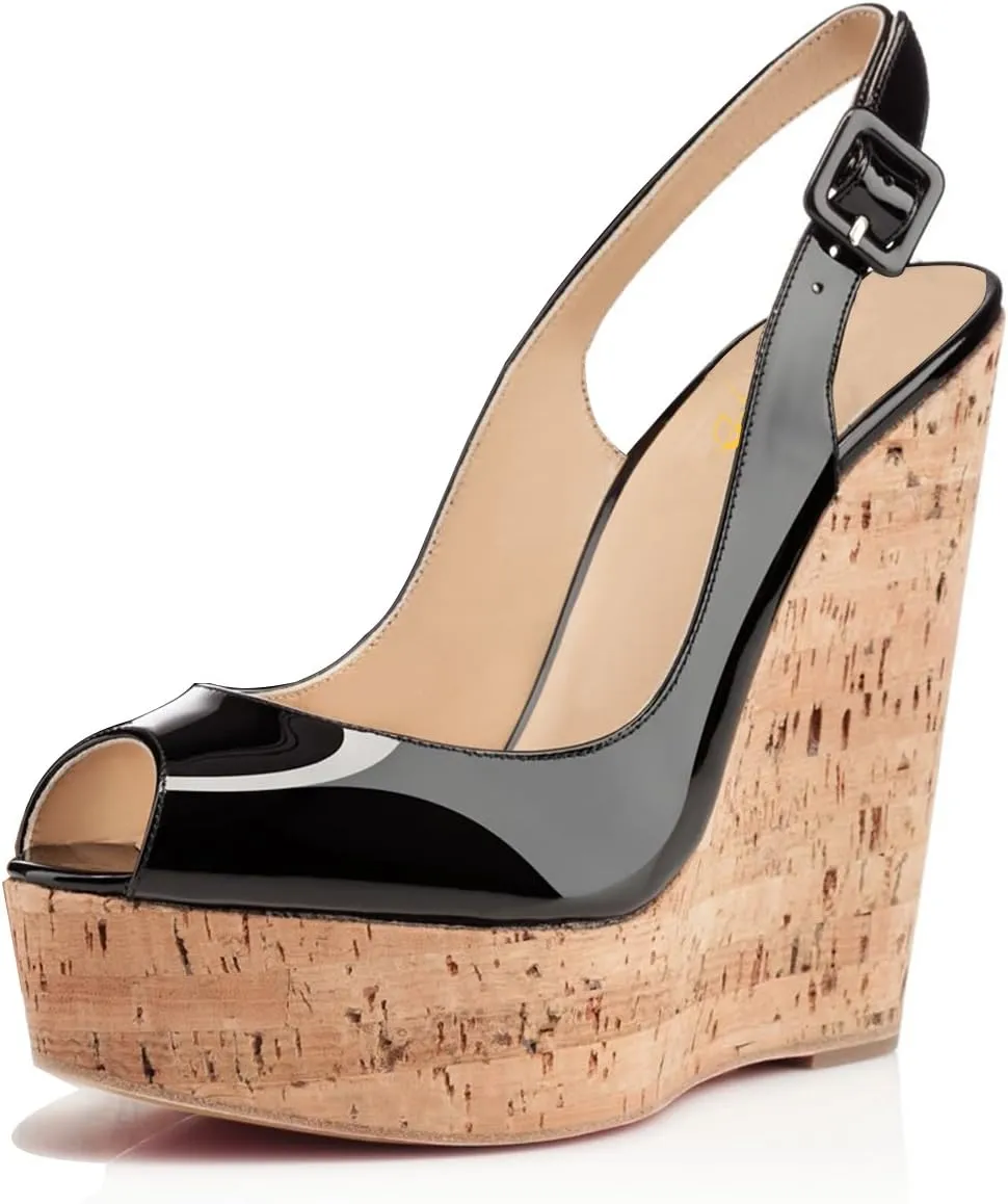 XYD Women Peep Toe Wedge Sandals Platform High Heel Bohemia Resort Slip On Slingback Shoes Size