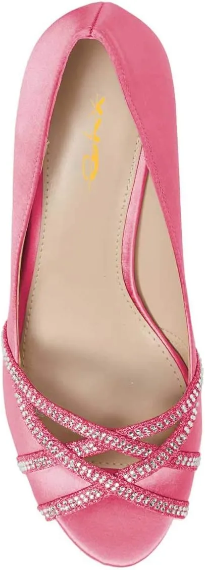 XYD Women Prom Wedding Kitten Low Heels Dress Pumps Peep Toe Slip on Rhinestones Cutout Bridal Shoes