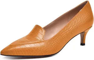 XYD Women Versatile Crocodile Style Low Kitten Heel Pumps Sexy Pointed Toe Slip On Dress Shoes for Evening Party Office