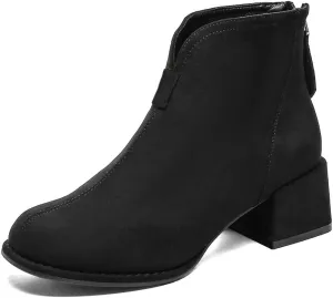 XYD Women's Comfort Classic Chelsea Boots Ankle High Chunky Block Heel Faux Suede Slip On Casual Fashion Round Toe Booties with Back Zipper