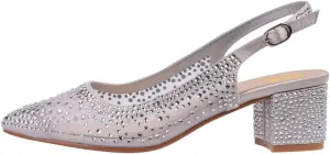 XYD Women's Elegant Rhinestone Pumps Sheer Mesh Slingback Block Low Heels Pointed Toe Slip On Crystal Bridal Wedding Shoes