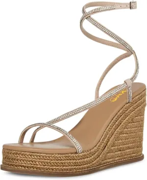 XYD Women's Open Toe Straps Espadrilles Wedge Sandals Ankle Strappy Platform Heel Gladiator Summer Casual Roman Shoes