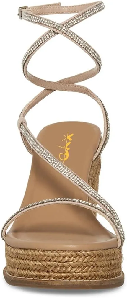 XYD Women's Open Toe Straps Espadrilles Wedge Sandals Ankle Strappy Platform Heel Gladiator Summer Casual Roman Shoes