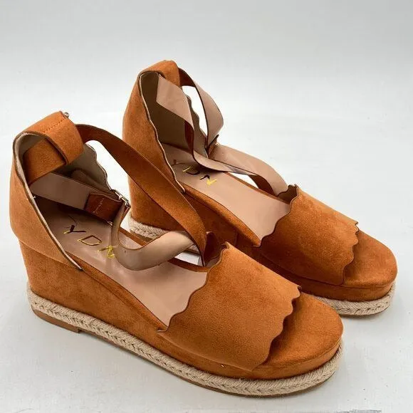 YDN Brown Open Toe Platform Espadrille Sandals Ankle Strap Wedge Heel Wavy Shoes