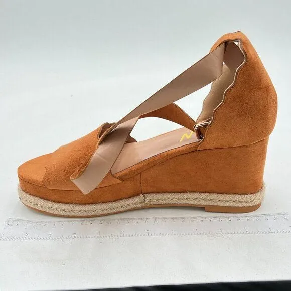 YDN Brown Open Toe Platform Espadrille Sandals Ankle Strap Wedge Heel Wavy Shoes