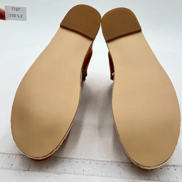 YDN Brown Open Toe Platform Espadrille Sandals Ankle Strap Wedge Heel Wavy Shoes