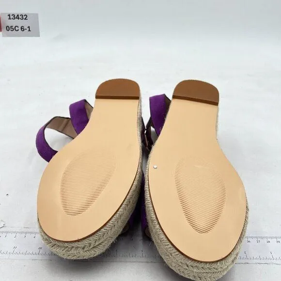 YDN Women Open Toe Ankle Strap Wedge Low Heel Espadrille Sandals Platform Purple