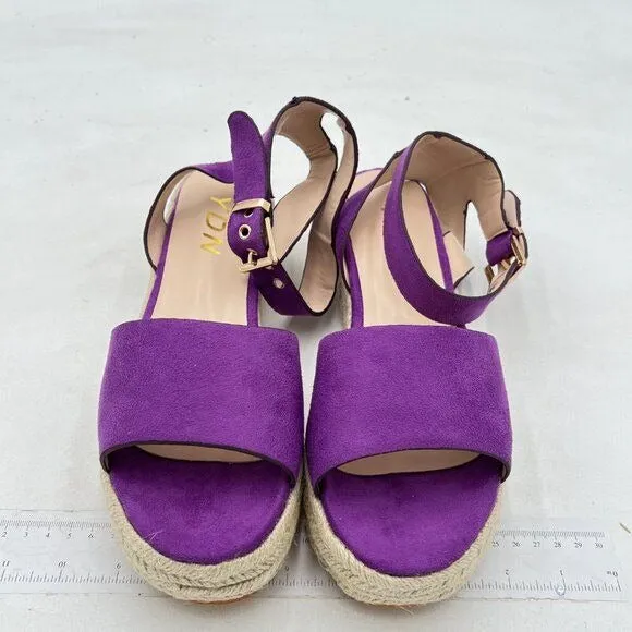 YDN Women Open Toe Ankle Strap Wedge Low Heel Espadrille Sandals Platform Purple