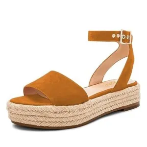 YDN Women Open Toe Ankle Strap Wedge Low Heel Espadrille Sandals Platform Summer