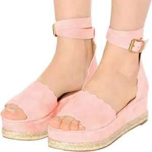 YDN Women Open Toe Platform Espadrille Sandals Ankle Strap Wedge Heel Pumps Wavy