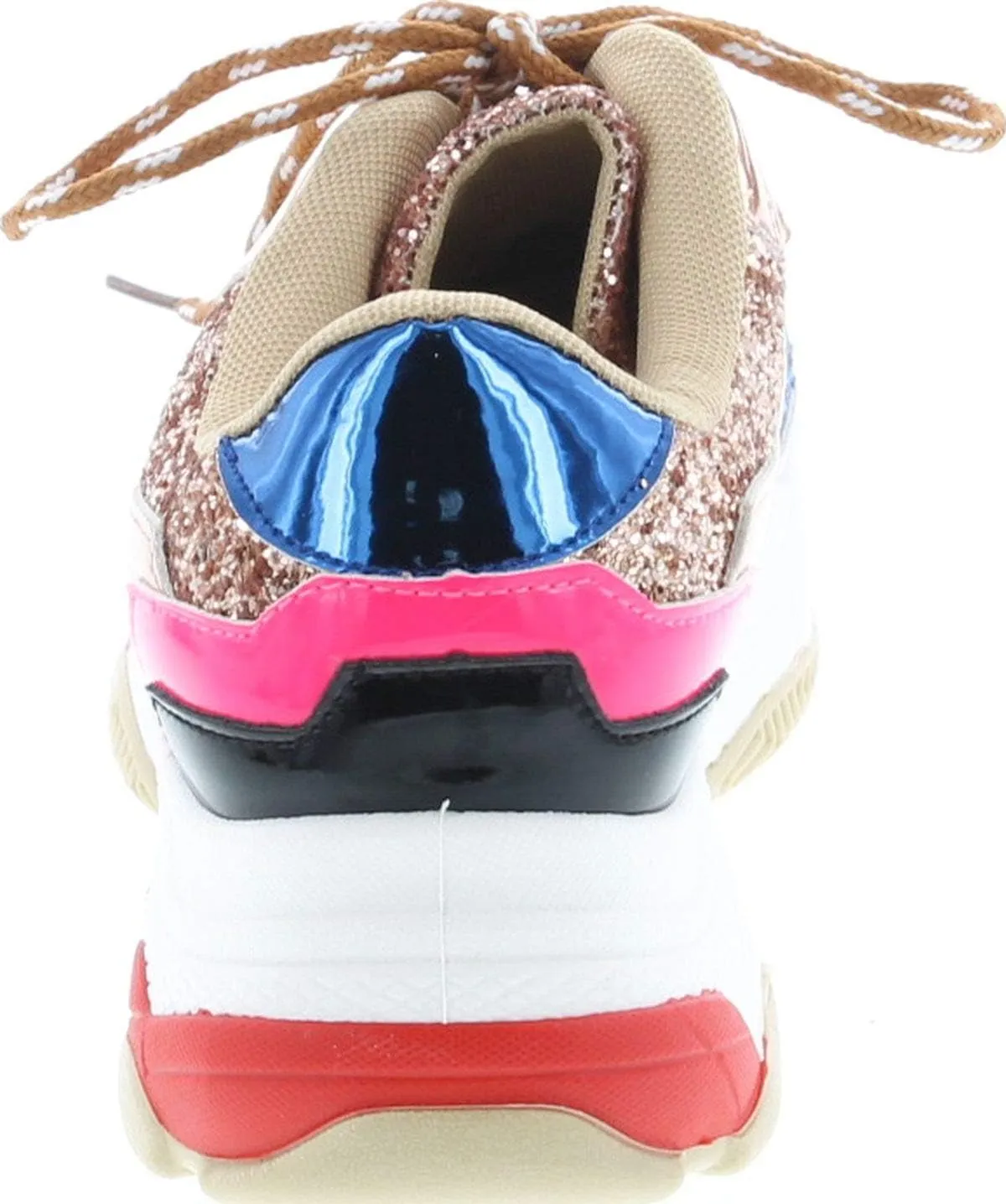 Yoki Tubuler-04 Women's Chunky Trainer Sequin Lace Up Fashion Sneaker White