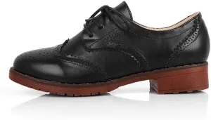 Yu Li Women's Perforated Lace-up Wingtip Leather Flat Oxfords Vintage Oxford Shoes Brogues