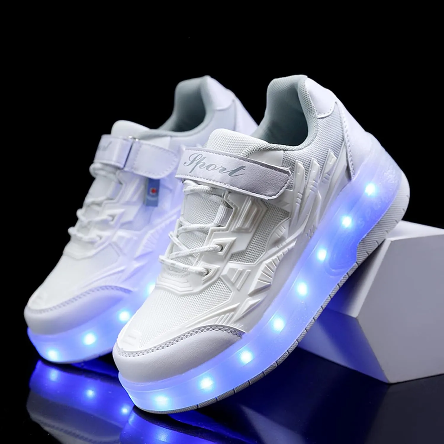 YUNICUS Roller Shoes for Girls Boys Kid Light Up Sneakers with Wheels