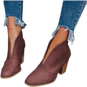 ZBYY Womens Pointed Toe Ankle Boots V Cut Back Zipper Chelsea Booties Slip On Chunky Low Heel Dressy Western Booties