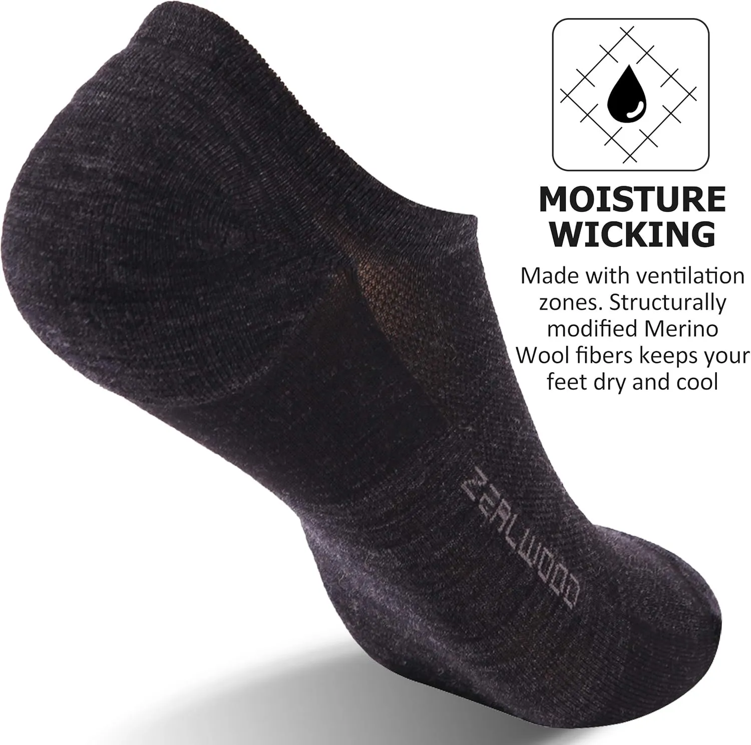ZEAL WOOD Merino Wool Ankle Athletic Socks Low Cut Running Golf Tennis Hiking Socks Quarter 3 Pairs