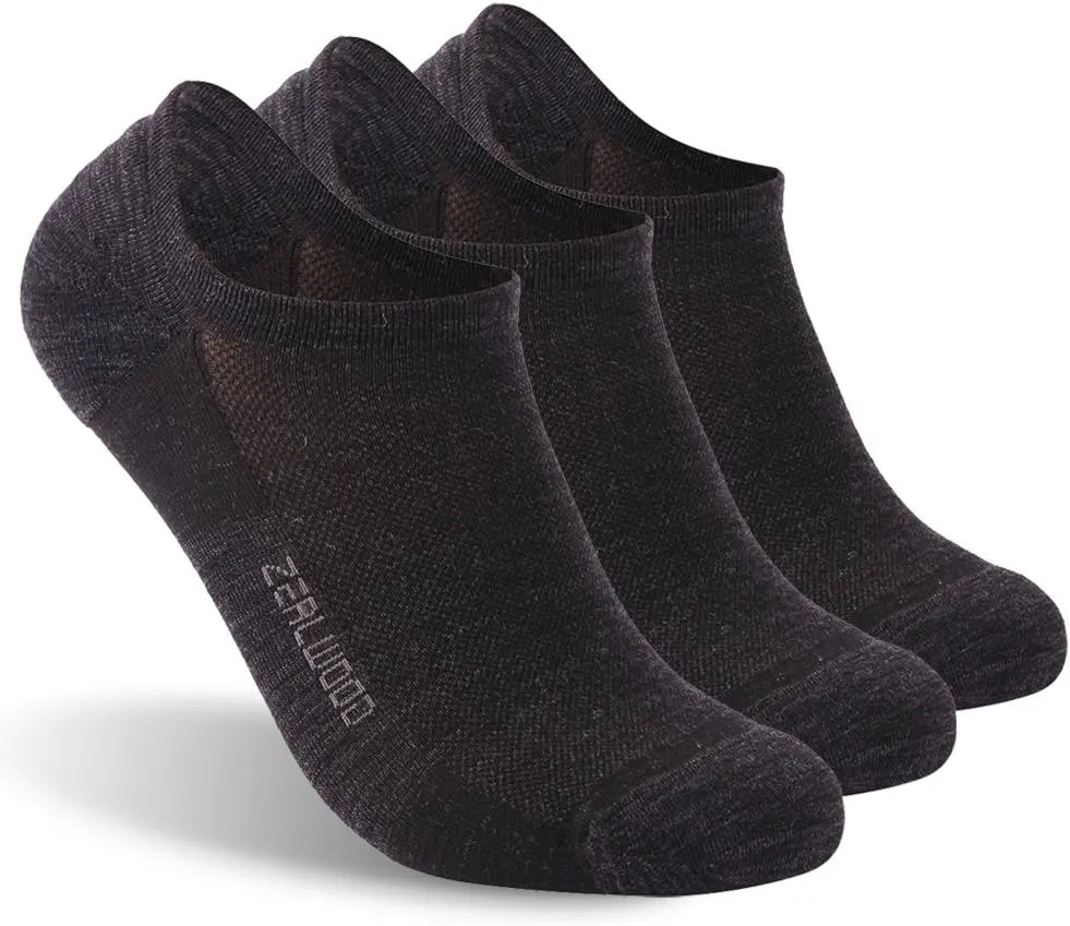 ZEAL WOOD Merino Wool No Show Athletic Socks Ankle Running Golf Tennis Low Cut Hiking Socks 3 Pairs